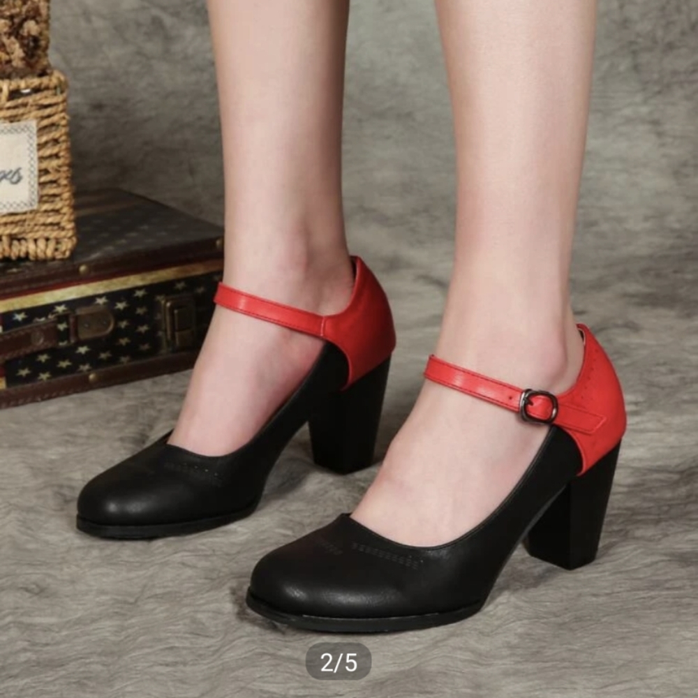 Red and Black Color Block Pumps Size 6